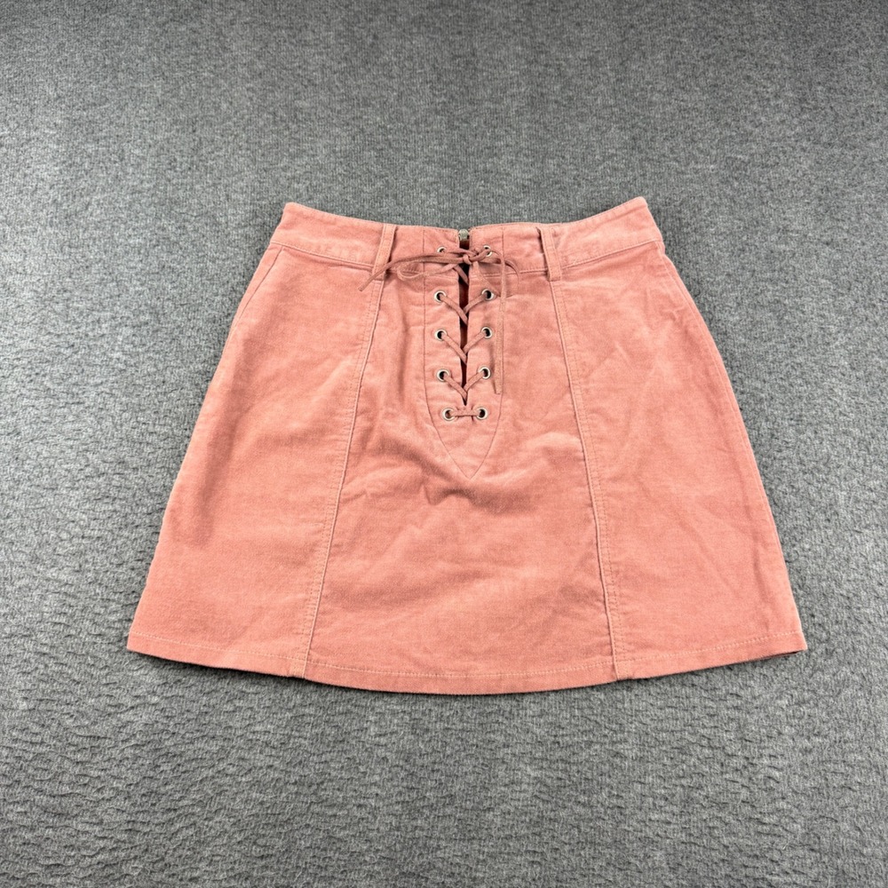 Forever 21 Corduroy Skirt Women's Small Pink Lace Up Front A-Line Mini Skirt